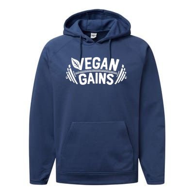 Vegan Gains For Men Women Vegetarian Funny Gym Wear Performance Fleece Hoodie