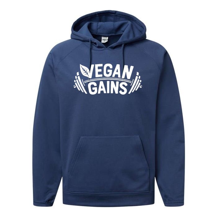 Vegan Gains For Men Women Vegetarian Funny Gym Wear Performance Fleece Hoodie