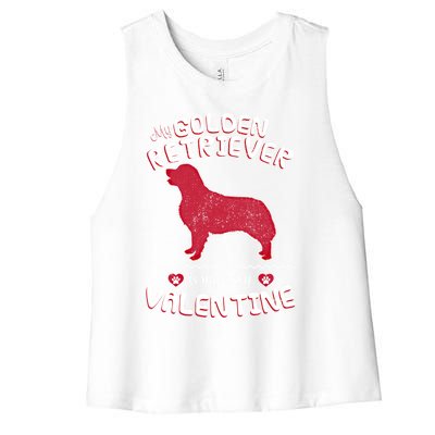 Valentine Gift For Golden Retriever Dad Or Mom Women's Racerback Cropped Tank