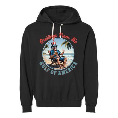 Vintage Greetings From The Gulf Of America Uncle Sam Garment-Dyed Fleece Hoodie