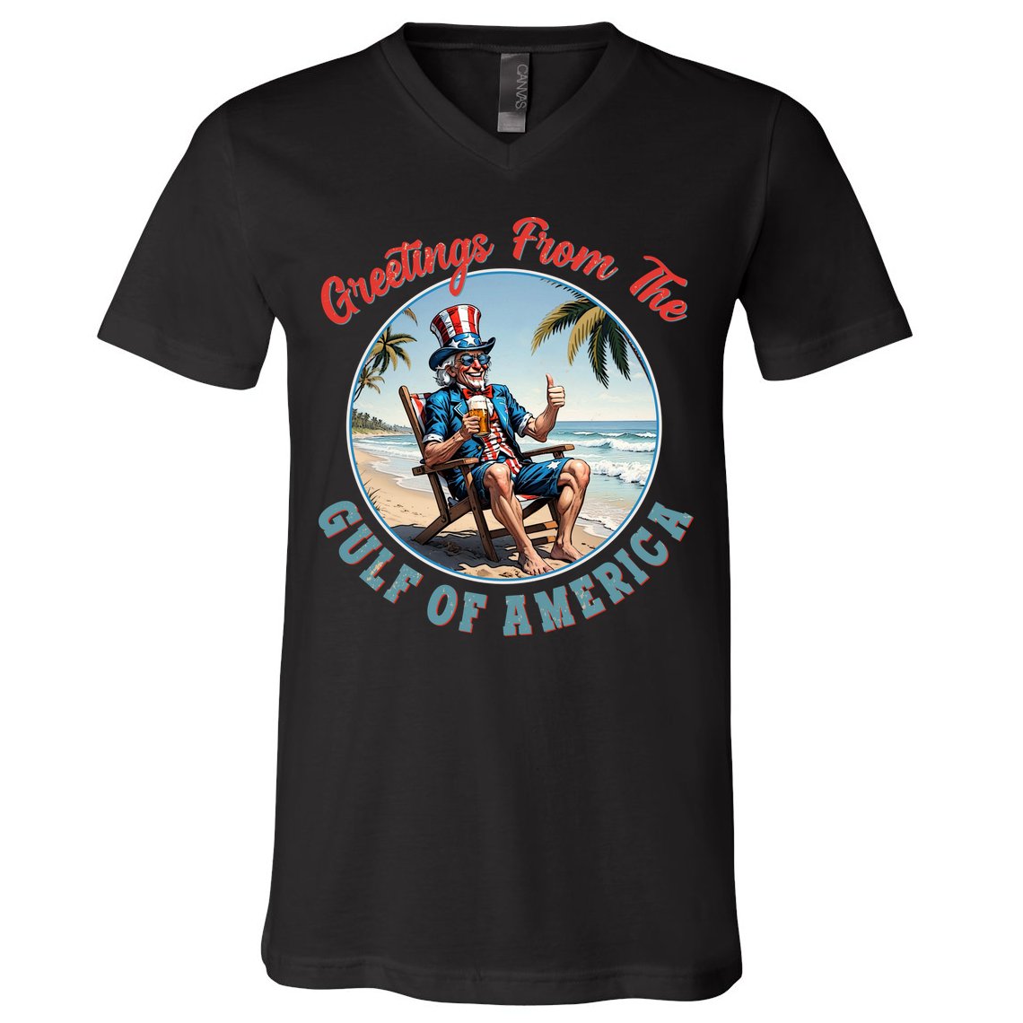 Vintage Greetings From The Gulf Of America Uncle Sam V-Neck T-Shirt