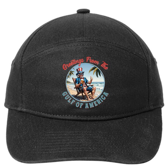 Vintage Greetings From The Gulf Of America Uncle Sam 7-Panel Snapback Hat
