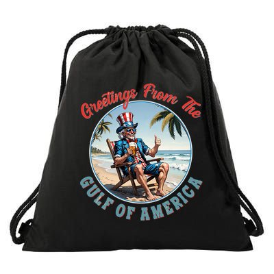 Vintage Greetings From The Gulf Of America Uncle Sam Drawstring Bag