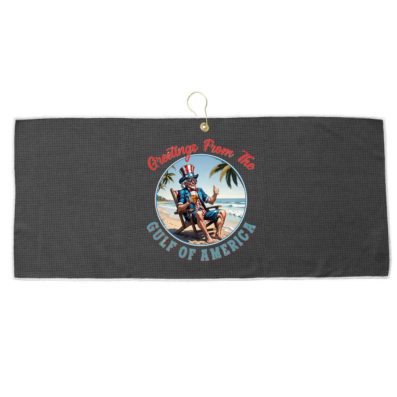 Vintage Greetings From The Gulf Of America Uncle Sam Large Microfiber Waffle Golf Towel