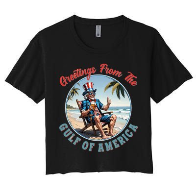 Vintage Greetings From The Gulf Of America Uncle Sam Crop Top