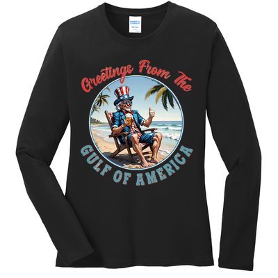 Vintage Greetings From The Gulf Of America Uncle Sam Ladies Long Sleeve Shirt