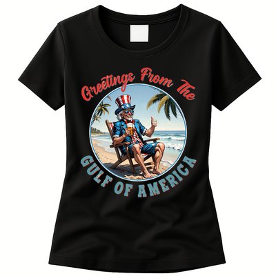 Vintage Greetings From The Gulf Of America Uncle Sam Womens T-Shirt