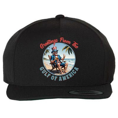 Vintage Greetings From The Gulf Of America Uncle Sam Wool Snapback Cap