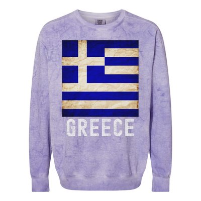 Vintage Greek Flag Distressed Greece Flag For Women Colorblast Crewneck Sweatshirt