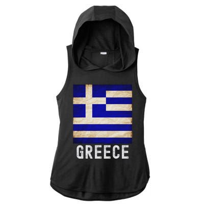 Vintage Greek Flag Distressed Greece Flag For Women Ladies PosiCharge Tri-Blend Wicking Draft Hoodie Tank