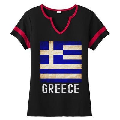 Vintage Greek Flag Distressed Greece Flag For Women Ladies Halftime Notch Neck Tee