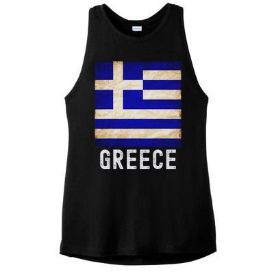 Vintage Greek Flag Distressed Greece Flag For Women Ladies PosiCharge Tri-Blend Wicking Tank