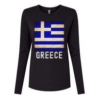 Vintage Greek Flag Distressed Greece Flag For Women Womens Cotton Relaxed Long Sleeve T-Shirt