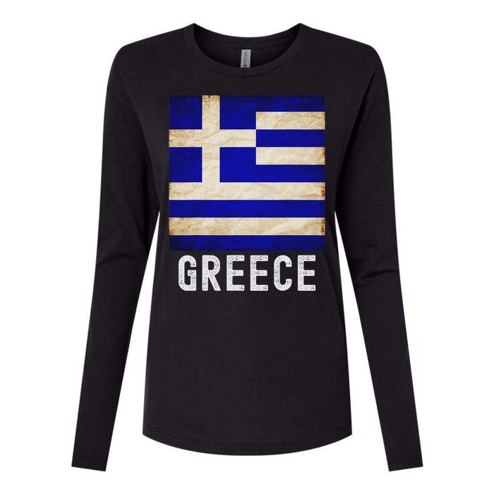 Vintage Greek Flag Distressed Greece Flag For Women Womens Cotton Relaxed Long Sleeve T-Shirt