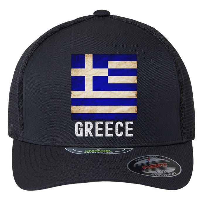 Vintage Greek Flag Distressed Greece Flag For Women Flexfit Unipanel Trucker Cap