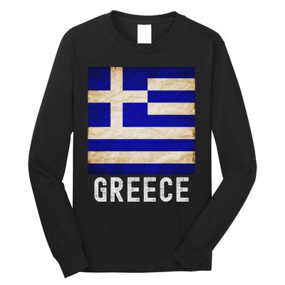 Vintage Greek Flag Distressed Greece Flag For Women Long Sleeve Shirt