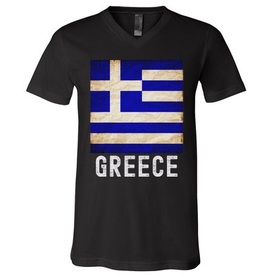 Vintage Greek Flag Distressed Greece Flag For Women V-Neck T-Shirt