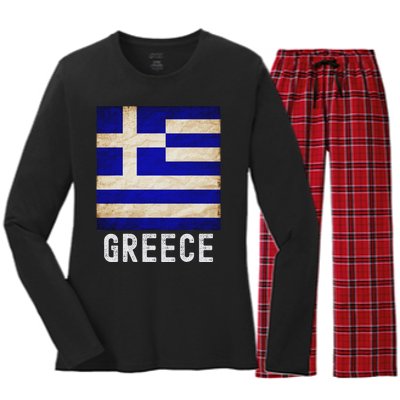 Vintage Greek Flag Distressed Greece Flag For Women Women's Long Sleeve Flannel Pajama Set 