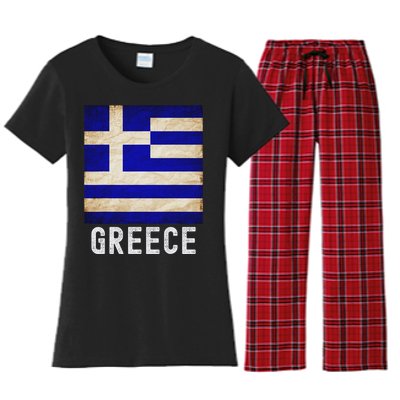 Vintage Greek Flag Distressed Greece Flag For Women Women's Flannel Pajama Set