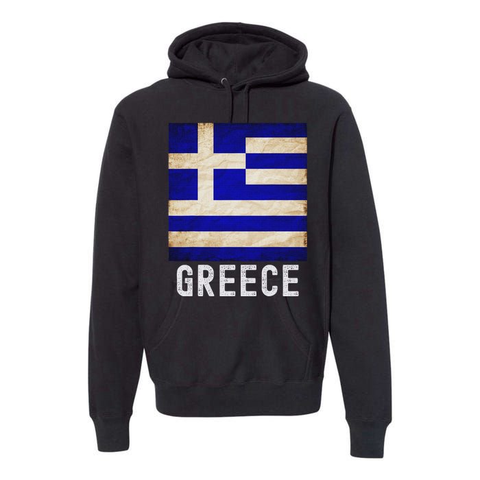 Vintage Greek Flag Distressed Greece Flag For Women Premium Hoodie