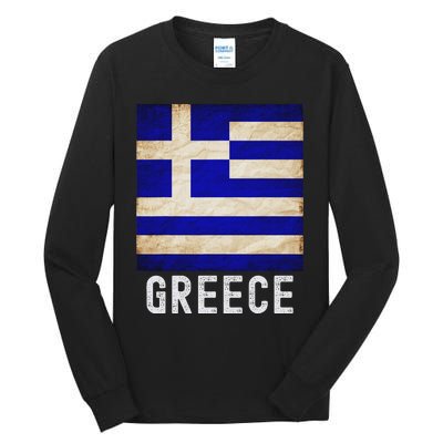 Vintage Greek Flag Distressed Greece Flag For Women Tall Long Sleeve T-Shirt