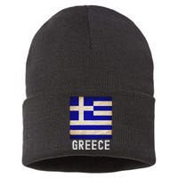 Vintage Greek Flag Distressed Greece Flag For Women Sustainable Knit Beanie