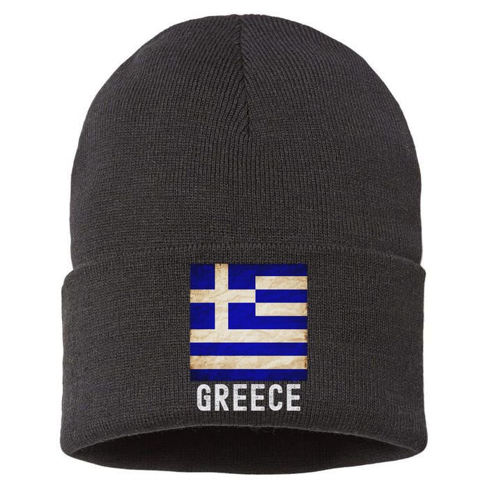 Vintage Greek Flag Distressed Greece Flag For Women Sustainable Knit Beanie