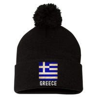 Vintage Greek Flag Distressed Greece Flag For Women Pom Pom 12in Knit Beanie