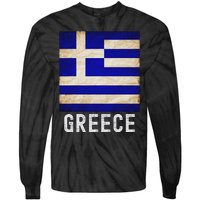 Vintage Greek Flag Distressed Greece Flag For Women Tie-Dye Long Sleeve Shirt