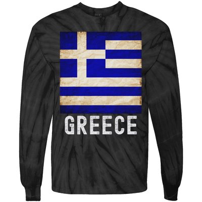 Vintage Greek Flag Distressed Greece Flag For Women Tie-Dye Long Sleeve Shirt