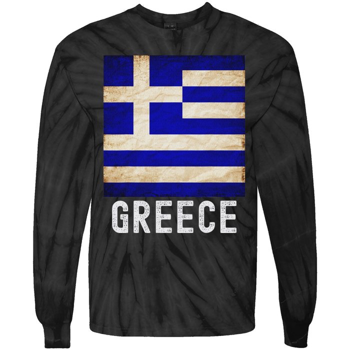 Vintage Greek Flag Distressed Greece Flag For Women Tie-Dye Long Sleeve Shirt