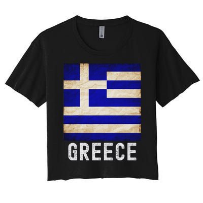 Vintage Greek Flag Distressed Greece Flag For Women Women's Crop Top Tee