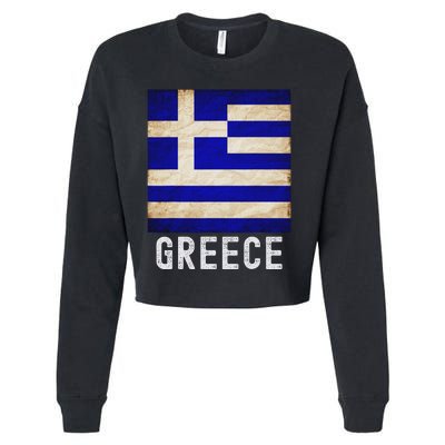 Vintage Greek Flag Distressed Greece Flag For Women Cropped Pullover Crew