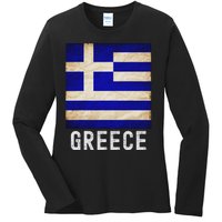 Vintage Greek Flag Distressed Greece Flag For Women Ladies Long Sleeve Shirt