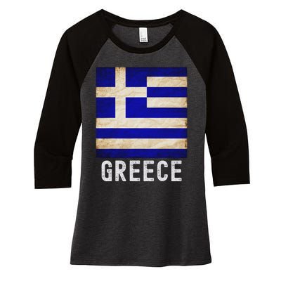 Vintage Greek Flag Distressed Greece Flag For Women Women's Tri-Blend 3/4-Sleeve Raglan Shirt