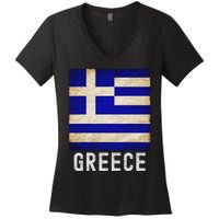 Vintage Greek Flag Distressed Greece Flag For Women Women's V-Neck T-Shirt