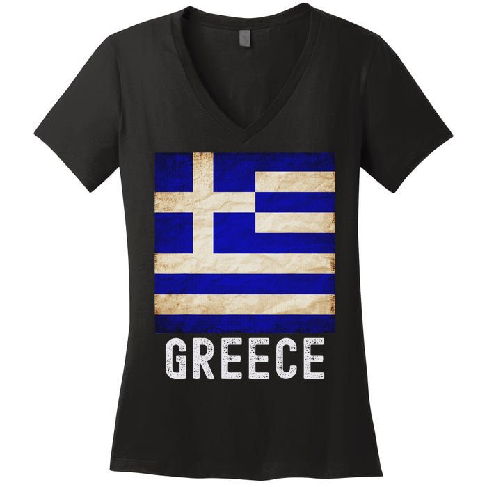 Vintage Greek Flag Distressed Greece Flag For Women Women's V-Neck T-Shirt