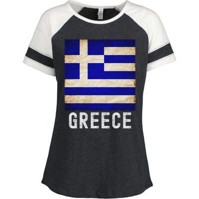 Vintage Greek Flag Distressed Greece Flag For Women Enza Ladies Jersey Colorblock Tee