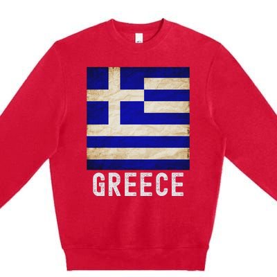 Vintage Greek Flag Distressed Greece Flag For Women Premium Crewneck Sweatshirt