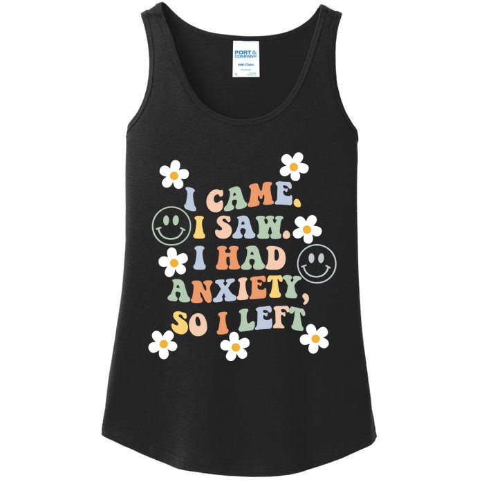 Vintage Groovy Face I Came I Saw I Had Anxiety So I Left Ladies Essential Tank