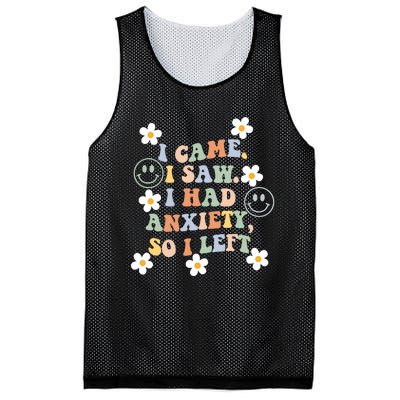 Vintage Groovy Face I Came I Saw I Had Anxiety So I Left Mesh Reversible Basketball Jersey Tank