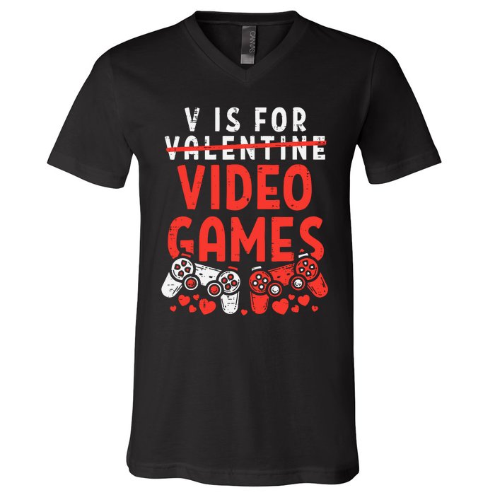 Video Games Funny Valentines Day Gamer Gift V-Neck T-Shirt