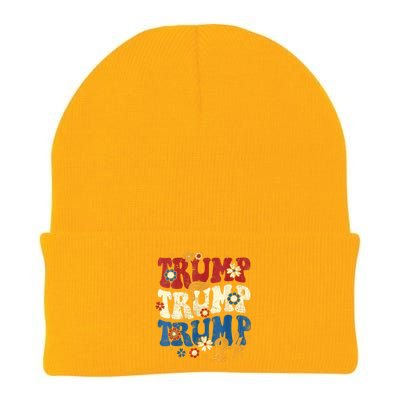 Vintage Groovy Flower Trump Trump Trump 2024 Vneck Knit Cap Winter Beanie