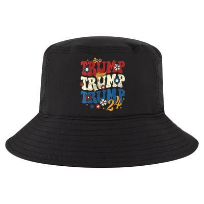 Vintage Groovy Flower Trump Trump Trump 2024 Vneck Cool Comfort Performance Bucket Hat