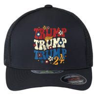 Vintage Groovy Flower Trump Trump Trump 2024 Vneck Flexfit Unipanel Trucker Cap