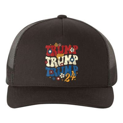 Vintage Groovy Flower Trump Trump Trump 2024 Vneck Yupoong Adult 5-Panel Trucker Hat