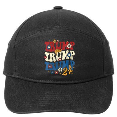 Vintage Groovy Flower Trump Trump Trump 2024 Vneck 7-Panel Snapback Hat