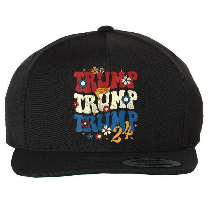 Vintage Groovy Flower Trump Trump Trump 2024 Vneck Wool Snapback Cap