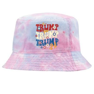 Vintage Groovy Flower Trump Trump Trump 2024 Vneck Tie-Dyed Bucket Hat