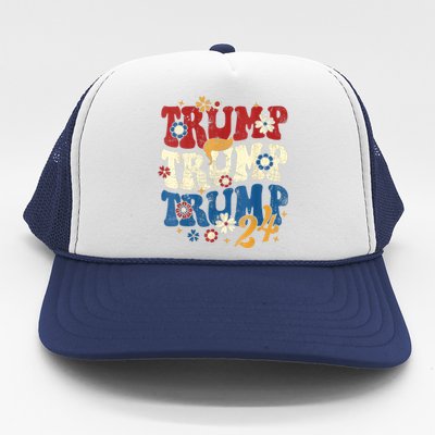 Vintage Groovy Flower Trump Trump Trump 2024 Vneck Trucker Hat